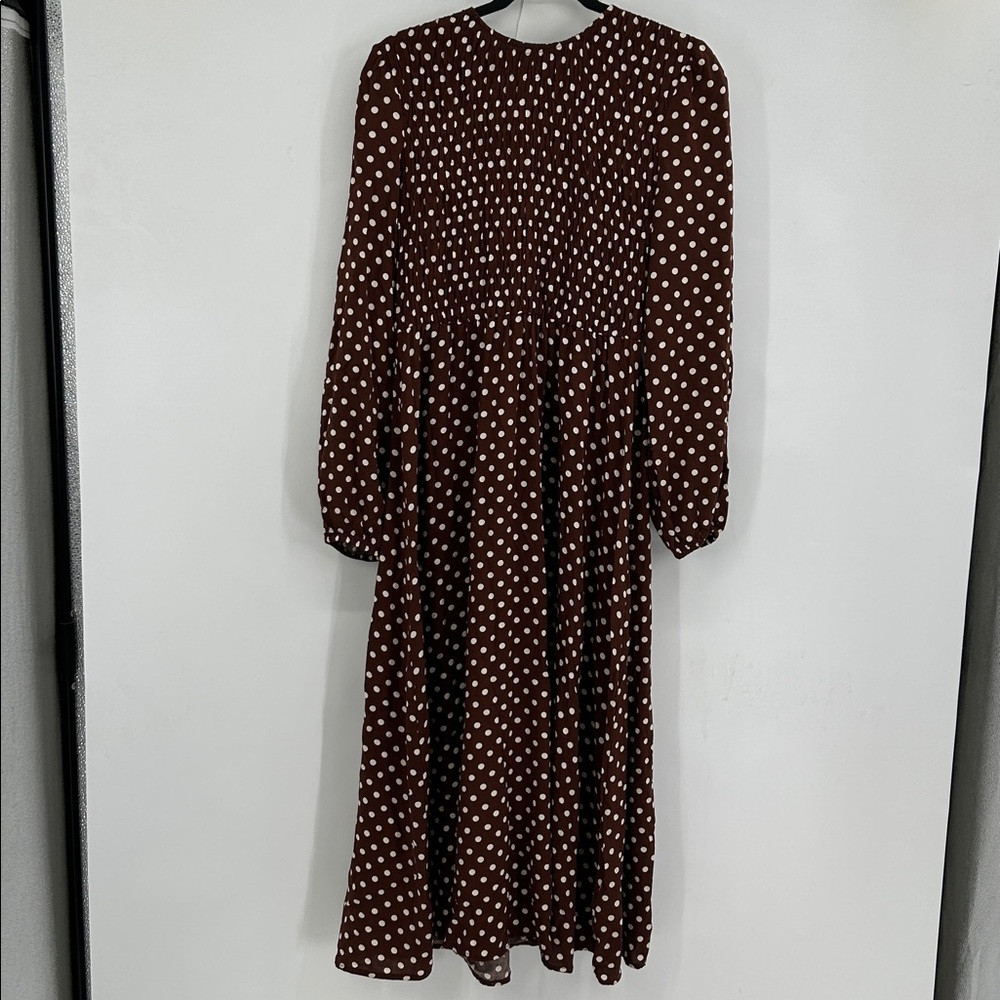 B.YOUNG Polka Dot Long Sleeve MIDI Dress Size Small